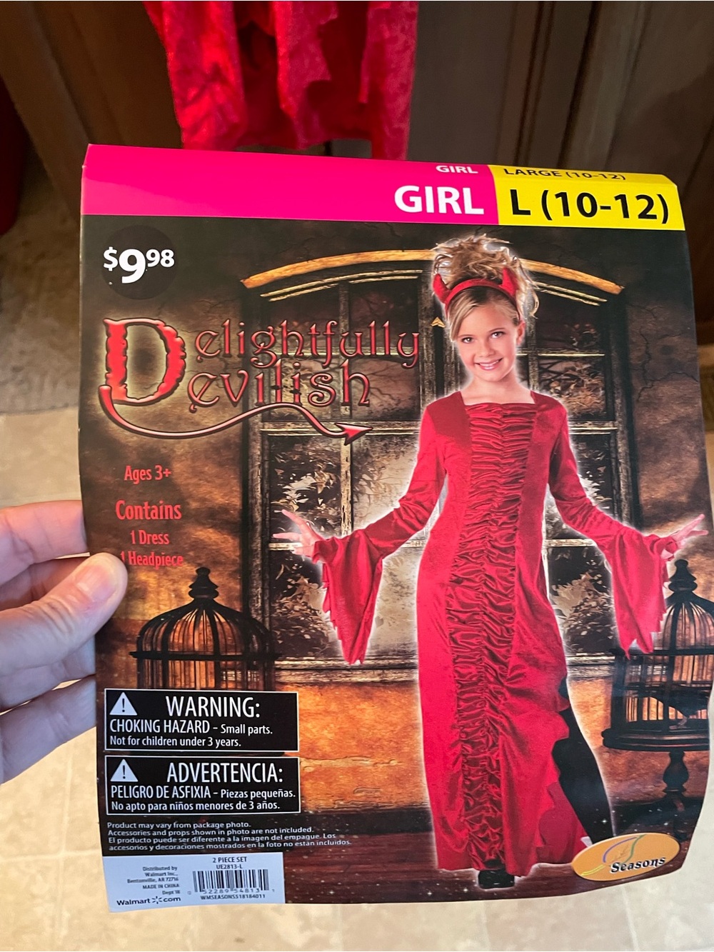 Delightfully Devilish Girls Red Halloween Dress with Headpiece - Large (10-12)